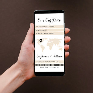 Destination World Map Electronic Boarding Pass Save The Date