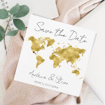 Destination World Map moveable hearts Save The Dat Save The Date<br><div class="desc">Ideal "Save the Date" modern card for your destination wedding. Faux gold foil map of the World. Place the heart wherever you want</div>