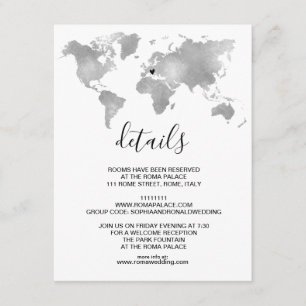 Destination World Map silver Removable Heart Enclosure Card
