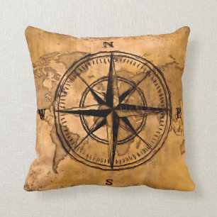 Destinations - Compass Rose and World Map Cushion