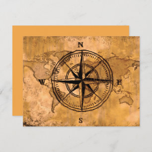 Destinations - Compass Rose and World Map Invitation
