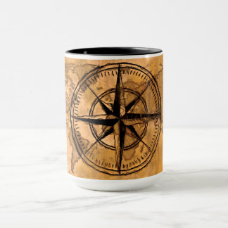 Destinations - Compass Rose and World Map Mug