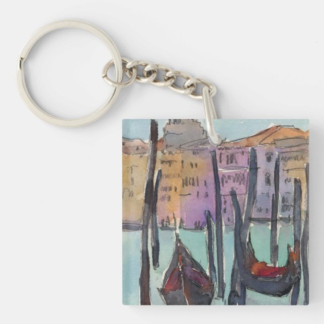 Destinations | Two Gondolas in Venice Sketch Key Ring (Front)