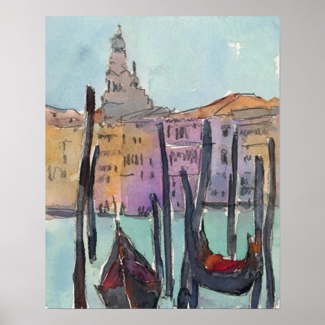 Destinations | Two Gondolas in Venice Sketch Poster (Front)