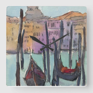 Destinations Two Gondolas in Venice Sketch Square Wall Clock