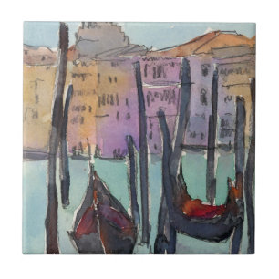 Destinations   Two Gondolas in Venice Sketch Tile