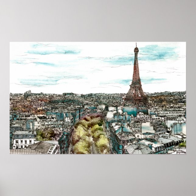 Destinations | Vintage Eiffel Tower in Paris View Poster (Front)