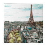 Destinations | Vintage Eiffel Tower in Paris View Tile<br><div class="desc">Afternoon has broken and you are transpired in a beautiful day in Paris. The watercolor gives us a fresh outlook at the booming capital of France. The fantastic artwork was painted by the one and only Melissa Wang. She allows us to see Paris through her eyes. With the Eiffel Tower...</div>