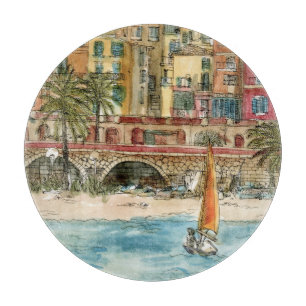 Destinations Watercolor Beach & Buildings Cutting Board