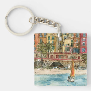 Destinations   Watercolor Beach & Buildings Key Ring