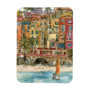 Destinations   Watercolor Beach & Buildings Magnet