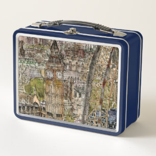 Destinations   Watercolor Big Ben & London Eye Metal Lunch Box