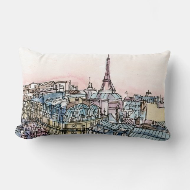 Destinations | Watercolor Eiffel Tower & Paris Lumbar Cushion (Front)