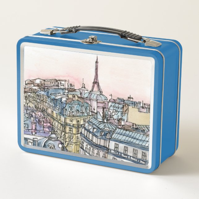 Destinations | Watercolor Eiffel Tower & Paris Metal Lunch Box (Front)