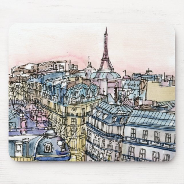 Destinations | Watercolor Eiffel Tower & Paris Mouse Pad (Front)
