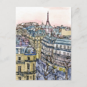 Destinations   Watercolor Eiffel Tower & Paris Postcard