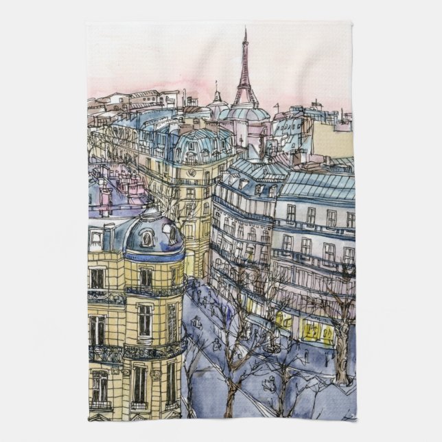 Destinations | Watercolor Eiffel Tower & Paris Tea Towel (Vertical)