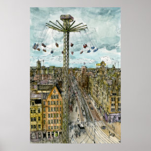 Destinations   Watercolor European Swing Ride Poster