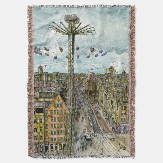 Destinations | Watercolor European Swing Ride Throw Blanket (Front Vertical)
