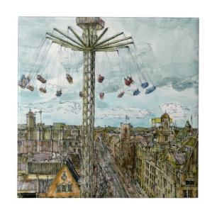 Destinations Watercolor European Swing Ride Tile