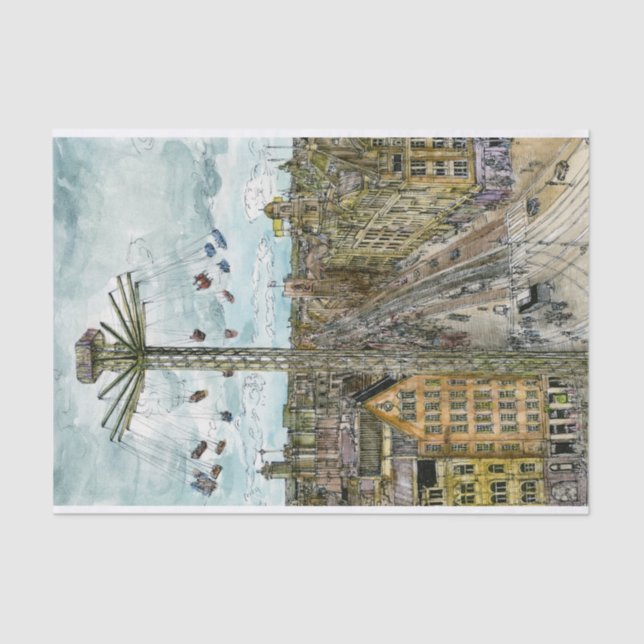 Destinations | Watercolor European Swing Ride Tissue Paper (Front)