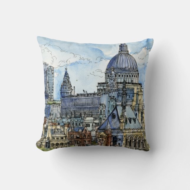 Destinations | Watercolor River Thames Waterfront Cushion (Front)