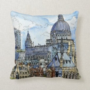 Destinations   Watercolor River Thames Waterfront Cushion