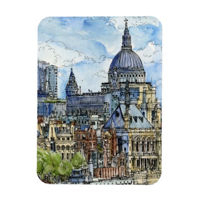 Destinations | Watercolor River Thames Waterfront Magnet (Vertical)