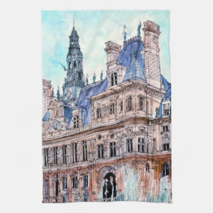 Destinations   Watercolor Rustic Hotel de Ville Tea Towel
