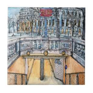 Destinations Watercolor Vintage Metro Entrance Tile