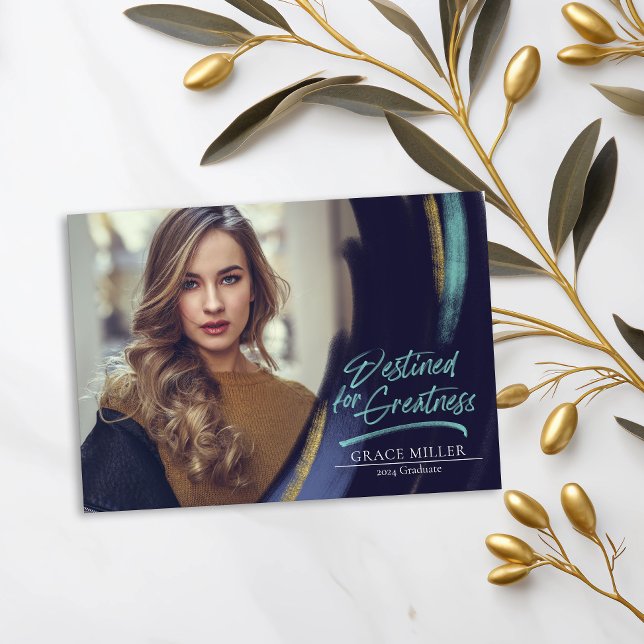  Destined for Greatness Modern Photo Graduation Invitation (Creator Uploaded)