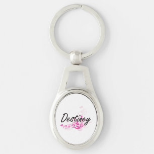 Destiney Artistic Name Design with Flowers Key Ring