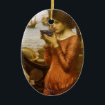 Destiny by John William Waterhouse Ceramic Ornament<br><div class="desc">Destiny (1900) by JW Waterhouse is a vintage Victorian Pre-Raphaelite fine art portrait painting. A beautiful young woman is standing in front of a mirror drinking hot tea from a bowl. Boats can be seen in the harbour in the reflection in the mirror. About the artist: John William Waterhouse (1849-1917)...</div>