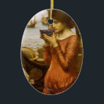 Destiny by John William Waterhouse Ceramic Ornament<br><div class="desc">Destiny (1900) by JW Waterhouse is a vintage Victorian Pre-Raphaelite fine art portrait painting. A beautiful young woman is standing in front of a mirror drinking hot tea from a bowl. Boats can be seen in the harbour in the reflection in the mirror. About the artist: John William Waterhouse (1849-1917)...</div>