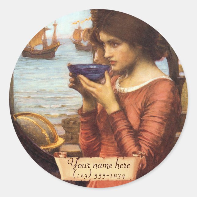 Destiny J. W.  Waterhouse Pre-Raphaelite Bookplate Classic Round Sticker (Front)