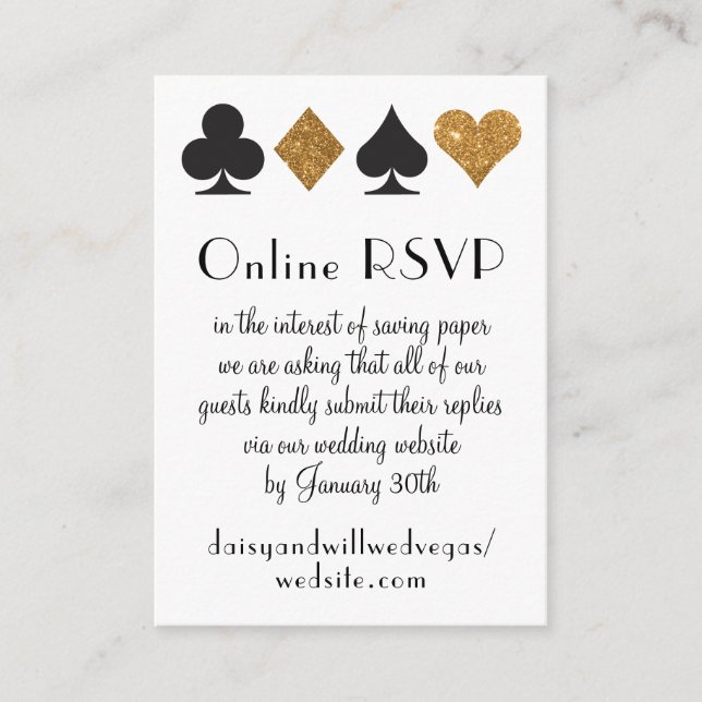 Destiny Las Vegas Wedding Online RSVP Gold Glitter Enclosure Card (Front)