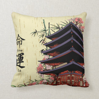 destiny luck kanji japanese pagoda cherry blossoms cushion