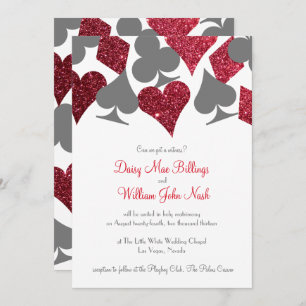 Destiny Vegas Red and Grey Faux Glitter Wedding Invitation