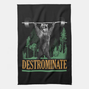 Destrominate - Bear - Funny Workout Inspirational Tea Towel