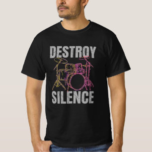 Destroy Silence Drummer Rock Band Music T-Shirt