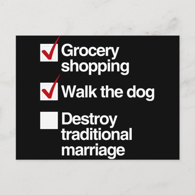 DESTROY TRADITIONAL MARRIAGE POSTCARD (Front)