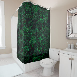 Destroyed, worn or corroded dark green sponge shower curtain