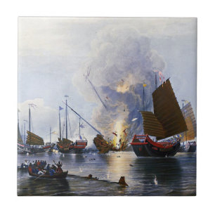 Destroying Chinese War Junks 1843 Ceramic Tile