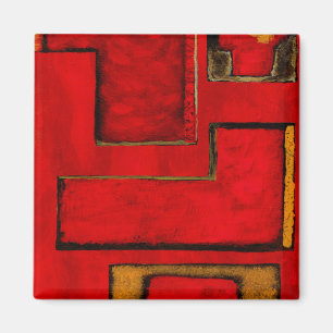 Detached Abstract Geometric Art Red Black Painting Magnet