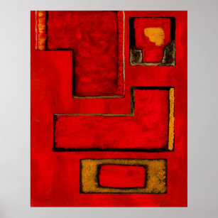 Detached Abstract Geometric Art Red Black Painting Poster