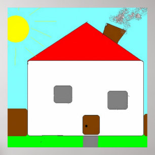 Detached House on a Sunny Day, Kids Art Poster