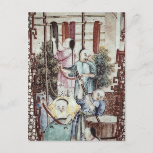 Detail from a vase depicting men dyeing silk postcard (Front)