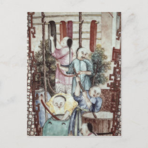 Detail from a vase depicting men dyeing silk postcard