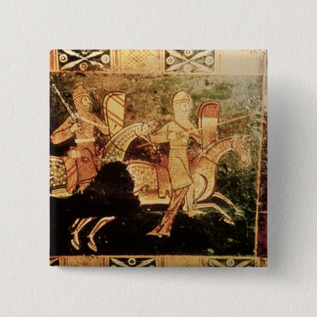 Detail from a wedding chest depicting soldiers goi 15 cm square badge (Front)