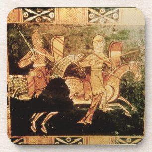Detail from a wedding chest depicting soldiers goi coaster
